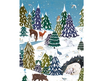 Snowy Sanctuary Roger La Borde Flat Advent Calendar 380 x 270 mm Gold Foil