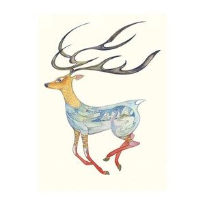Rendier Running Christmas Blank Card 7 x 5 inch met envelop Daniel Mackie