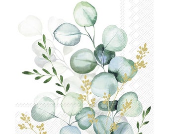 Eucalyptus Bouquet Gold Cocktail IHR Serviettes de table en papier 25 cm ou 10 pouces carrés 3 plis