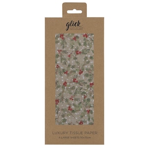 GOLDEN SPRIGS Christmas Glick 4 fogli di carta da regalo velina 50 x 75 cm