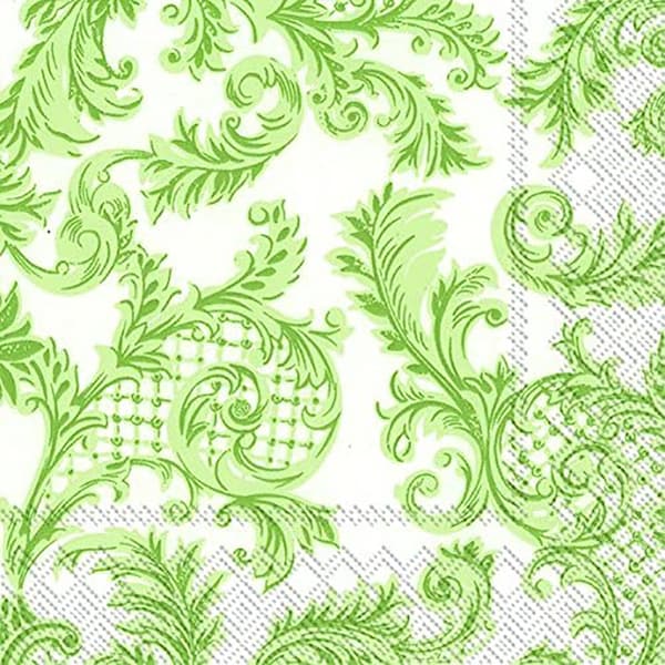 Sans Souci White Green IHR Paper Table Napkins 40 cm square 3 ply dinner napkins