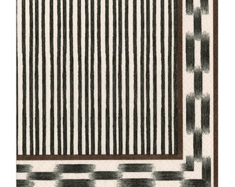 Serwetki koktajlowe Caspari z papieru w paski w kolorze boho, czarne, 25 cm lub 10 cali kwadratowych, 20 sztuk, 3-warstwowe