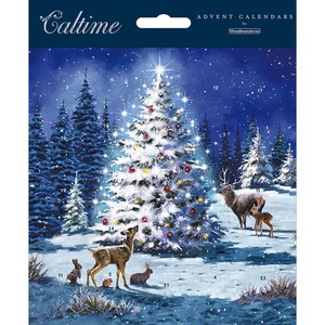 Hert en Boom Adventskalenderkaart 160 x 160 mm Caltime met envelop met envelop met envelop en 24 deurtjes om te openen