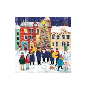 Carols Round the Tree Town Square Square adventskaart 153 x 153 mm met envelop en 24 kleine deurtjes om te openen