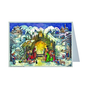 Kerststal Richard Sellmer Verlag Traditionele Duitse adventskalenderkaart 105 x 155 mm met envelop en 24 deurtjes om te openen