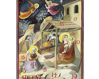 Matthew Rice Nativity Caspari Advent Calendar Card with 24 small doors to open 18 x 13 cm with envelope