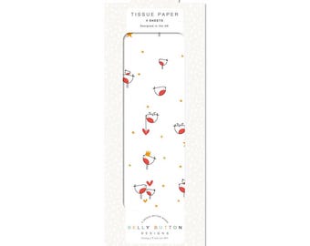 Robins Christmas Belly Button Tissue Wrapping Paper 4 sheets 50 x 75 cm