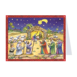 Geboorte Richard Sellmer Verlag Traditionele Duitse adventskalenderkaart 105 x 155 mm met Env en 24 kleine deurtjes om te openen