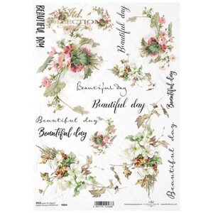 Bloemen met mooie dag tekst rijstpapier ITD A4 rijstpapier moerbeipapier voor decoupage 210 x 297 mm gratis post in VK
