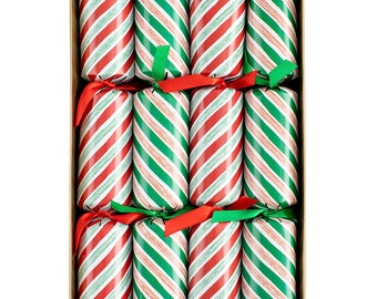 Caspari Candy Cane Stripe Red Green 8 x 12 inch slim traditional Christmas Crackers