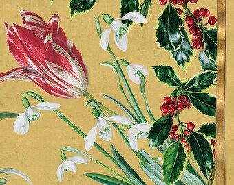 Winter Arrangement Gold RHS Flowers Caspari Paper Table Napkins 40 cm square 3 ply dinner napkins