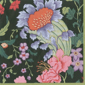 Caspari Chinese Silk Black Floral Paper Tovaglioli da pranzo 33 cm quadrati 3 strati