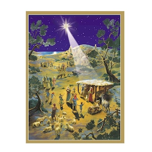 Krippenstern über Stall Richard-Sellmer-Verlag Adventskalender-Karte 105 x 155 mm mit Umschlag und 24 Türchen zum Öffnen