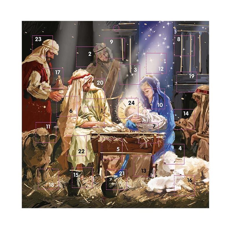 Christ Nativity Scene Religious Advent Calendar 230 X 230 Mm With White
