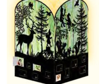 Green forest Silhouette Mini Advent Lanterns Cards 16.5 x 11.5 cm