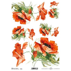 Big Red Poppy Reispapier ITD A4 Reispapier Maulbeerpapier für Decoupage 210 x 297 mm Free Post in UK