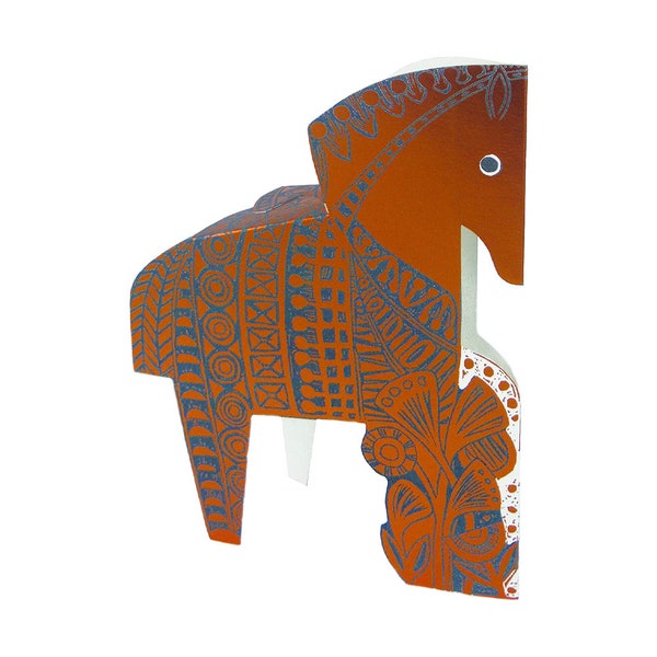 Copper Horse Judy Lumley 3D Greeting Card with Envelope from Lino Cut Artwork