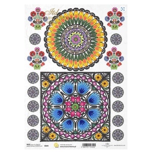 Volksbloemen in cirkels en kleine boeketten Rijstpapier ITD A4 Rijstpapier Moerbeipapier voor decoupage 210 x 297 mm Gratis post in VK
