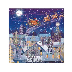 Speciale adventskaart kerstbezorging, witte envelop 159 x 159 mm met envelop en 24 deurtjes om te openen