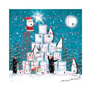Pinguïn A Star Adventskaart 159 x 159 mm met envelop en 24 deurtjes om te openen