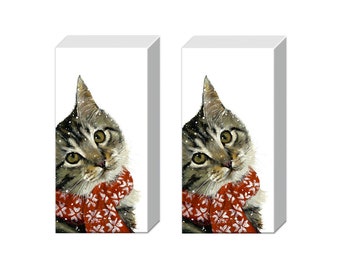 Kitty Christmas Cat Tissues 2 packs of 10 IHR Tissues 4 ply 20 cm square