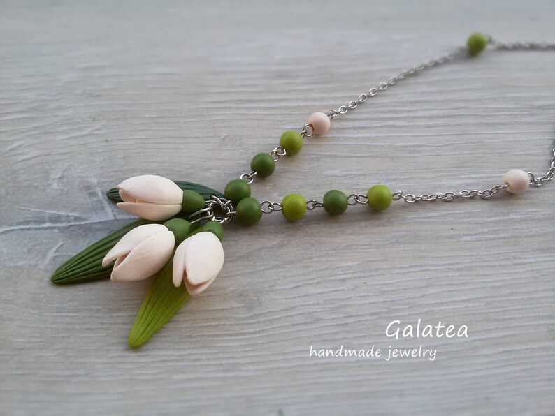 Snowdrops jewelry set Flower Girl necklace Spring White Flower jewelry Flower girl gift Bridesmaid necklace White Floral Wedding jewelry set