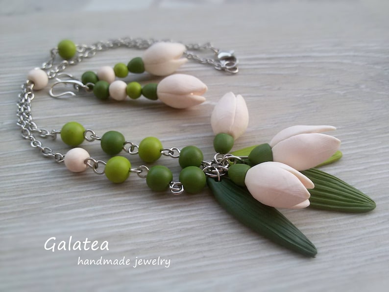 Snowdrops jewelry set Flower Girl necklace Spring White Flower jewelry Flower girl gift Bridesmaid necklace White Floral Wedding jewelry set