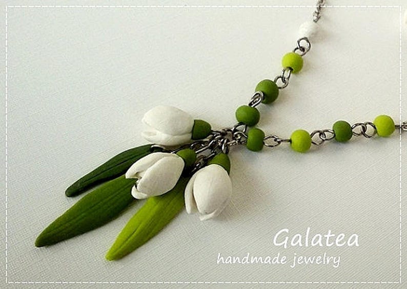 Snowdrops jewelry set Flower Girl necklace Spring White Flower jewelry Flower girl gift Bridesmaid necklace White Floral Wedding jewelry set