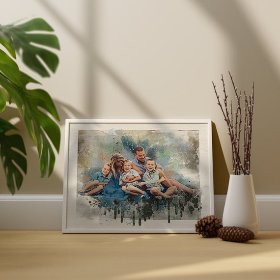 Family Watercolor Portrait, Custom Painting from photo, Valentine's Day Photo Gift for Family with Kids, Gift from Kids, Personalized Gifts Il_570xn