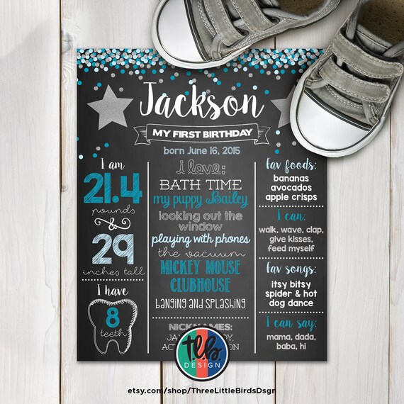 digital boy first birthday milestone Poster 1st Birthday Milestone Sign star first birthday silver glitter chalkboard milestone poster Il_570xn