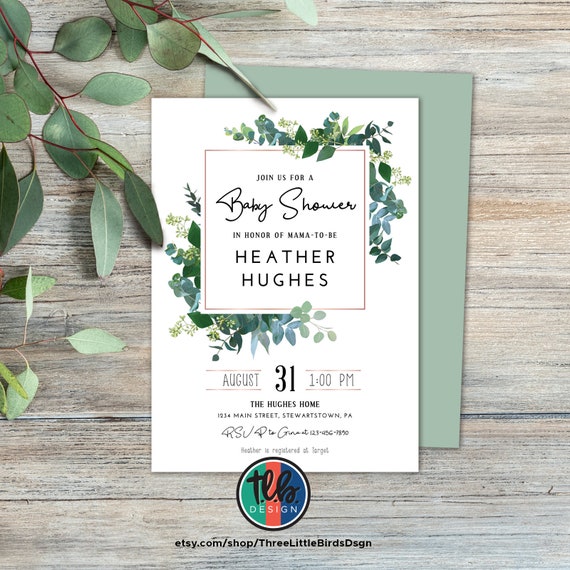 eucalyptus baby shower invite farmhouse baby shower invitation gender neutral invite greenery watercolor farmhouse invite chic shower Il_570xn
