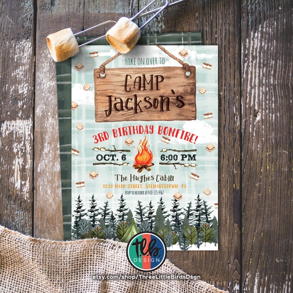 camping birthday invitation bonfire birthday invite backyard birthday party fall birthday invite s'mores birthday party birthday bonfire Il_570xn