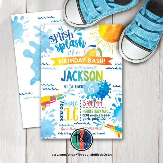 splish splash birthday invitation splash party invite splish splash birthday bash water gun birthday invite splash party birthday party Il_570xn