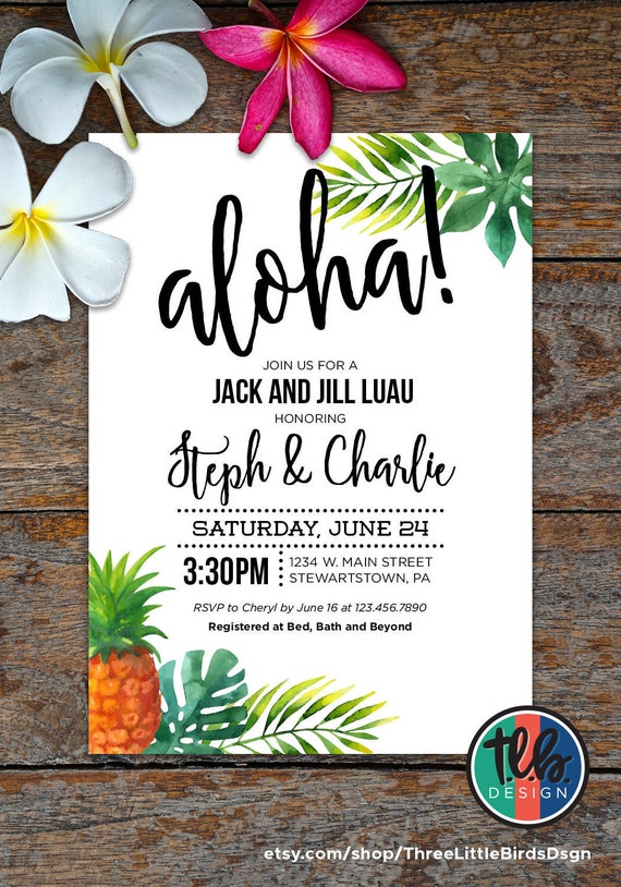 digital aloha couples shower invite luau couples bridal shower