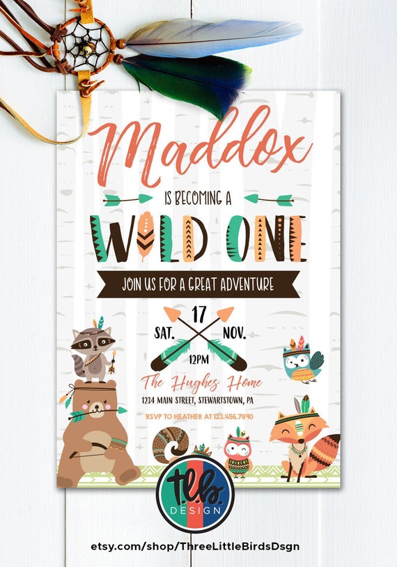 wild one invite wild one birthday invitation tribal birthday woodland invitation woodland birthday forest animals tribal wild one boy Il_570xn