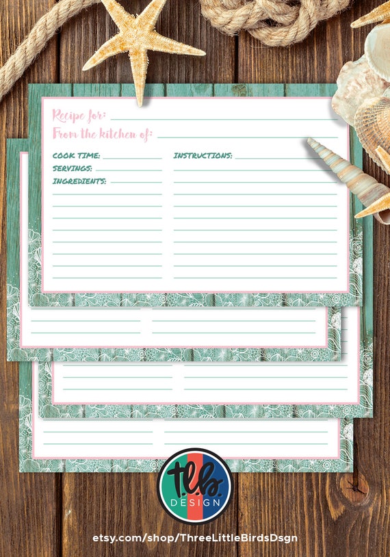 beach bridal recipe card, digital download recipe card, printable 4x6 recipe card to match invitation, beach shabby chic seashell wedding Il_570xn