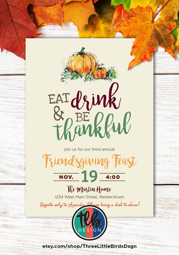 digital Friendsgiving invitation friends Thanksgiving invite pumpkins eat drink and be thankful invite for Friendsgiving Feast personalized Il_570xn