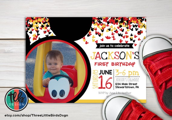 Mickey Mouse 1st Birthday Invitations, Mickey Invitations, Mickey Mouse First Birthday confetti Invitations, mickey boy birthday invite Il_570xn