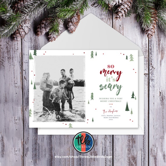 funny Christmas Cards so merry it's scary funny photo Christmas card holiday card funny holiday card one photo Il_570xn