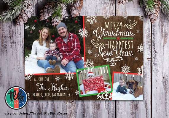 Rustic snowflake Christmas card merry Christmas happy new year printable family holiday card personalized photo card Il_570xn