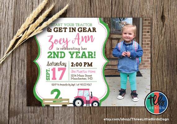 tractor birthday invitation, farmer birthday invite, girl first birthday, 1st birthday country rustic farm printable invite personalize Il_570xn