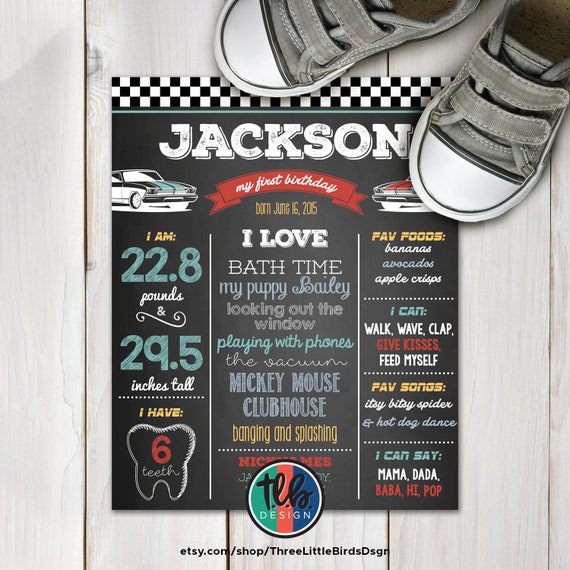Race Car Birthday Chalkboard Poster, 1st Birthday Milestone Sign, car birthday mustang birthday party vintage car birthday Il_570xn