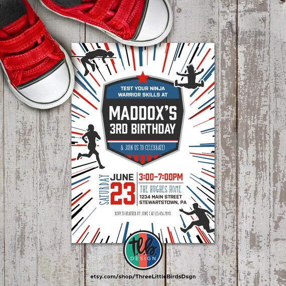 American ninja warrior birthday invite, ANW Birthday Invitation, ninja birthday party, obstacle course birthday invite Personalized Il_570xn