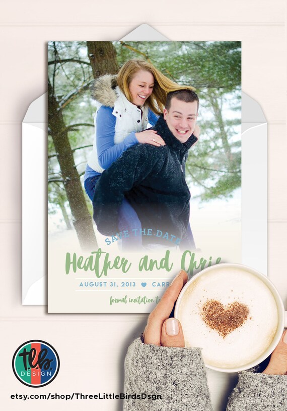 photo save the date card wedding save the date dusty blue and green slate blue and green modern chic save the date photo card Il_570xn