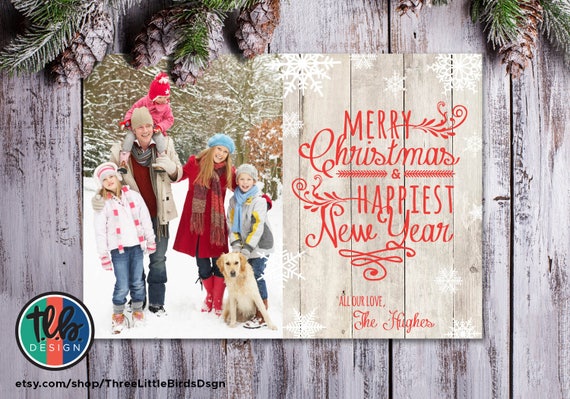 Snowflake Rustic Christmas Card Printable Family Holiday Card With 