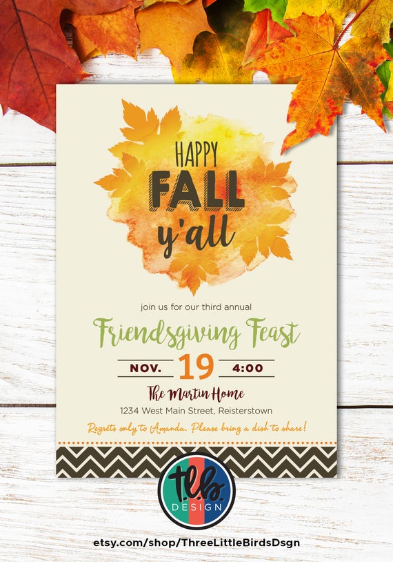 Friendsgiving invitation, friends Thanksgiving invite, happy fall y'all dinner party invite for Friendsgiving Feast personalized Il_570xn