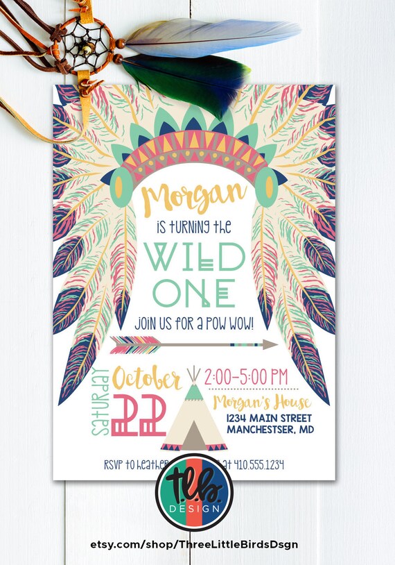 Tribal invitation TEEPEE Birthday Invitation first birthday Aztec pow