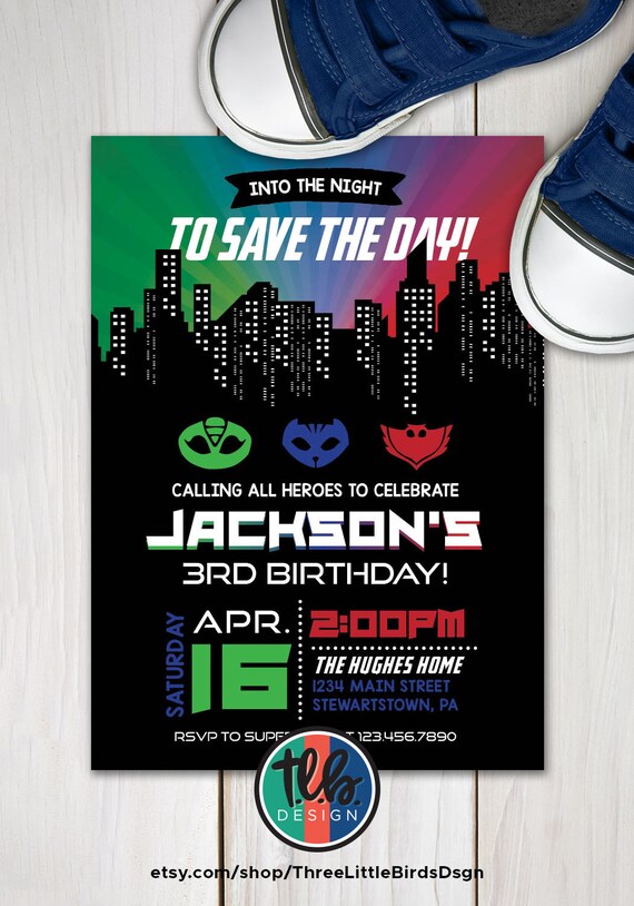PJ masks birthday invite PJ masks birthday invitation superhero invitation PJ Masks superhero invite Pj masks invite Pj masks invitation Il_570xn