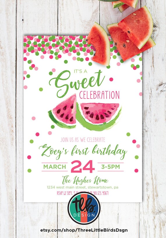 watermelon birthday invitation girl birthday watermelon invitation watermelon invite watermelon party sweet celebration confetti Il_570xn
