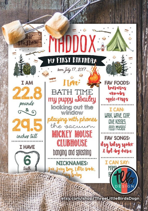digital s'mores campfire Birthday Chalkboard Poster 1st Birthday Milestone Sign bonfire birthday s'mores birthday party one happy camper Il_570xn